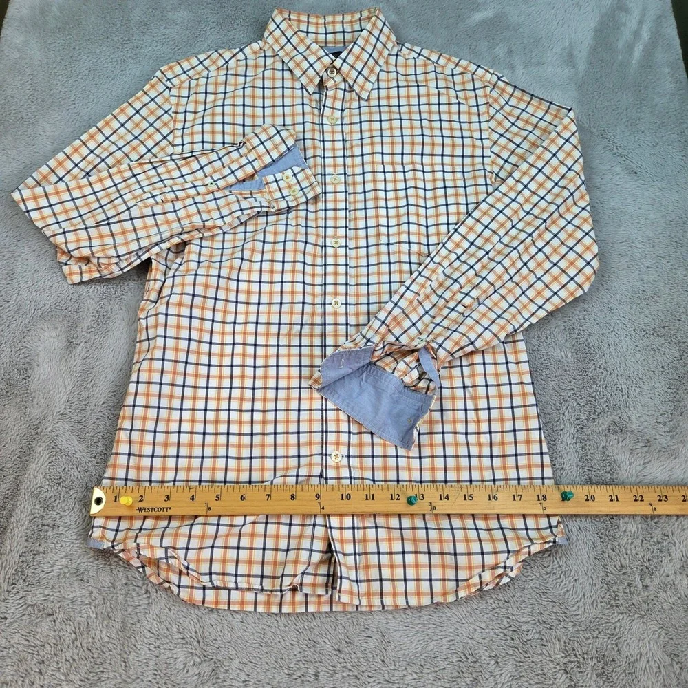 Banana Republic Button Down Mens Sz S Soft Wash Grid Check Plaid Orange Blue Wht